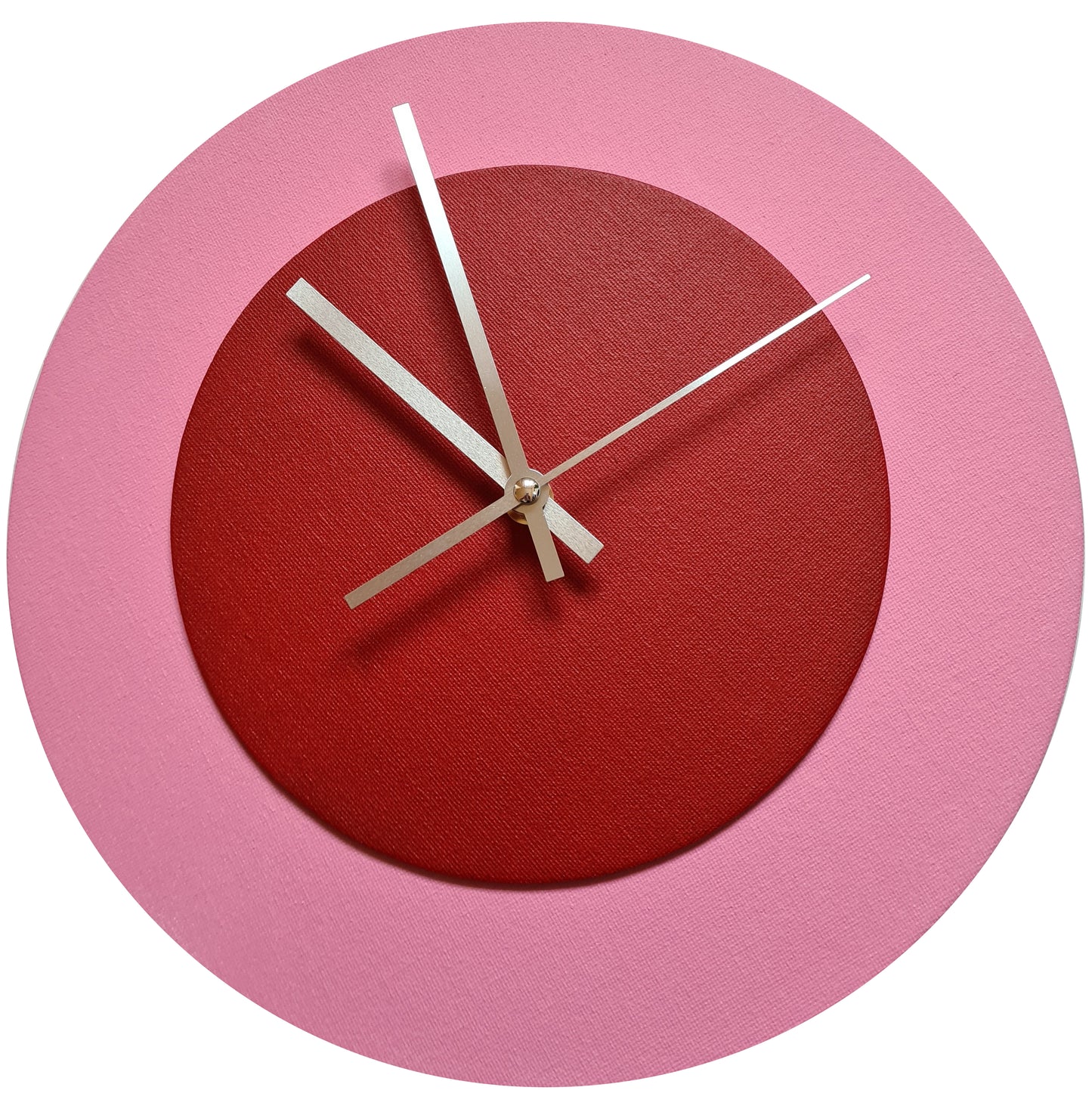 Pop Art Wanduhr Rosa  Dunkelrot mit  silbernen Zeigern 30 cm rund
