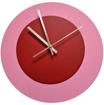 Pop Art Wanduhr Rosa  Dunkelrot mit  silbernen Zeigern 30 cm rund
