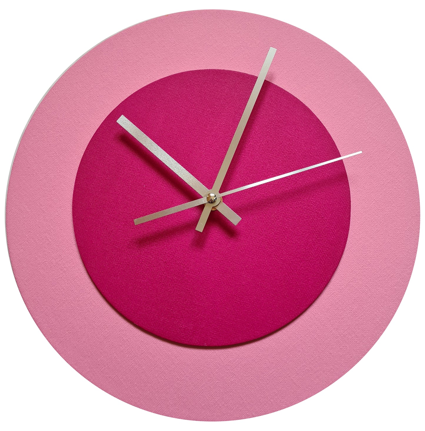 Pop Art Wanduhr Rosa  Magentafarben mit silbernen Zeigern 30 cm rund
