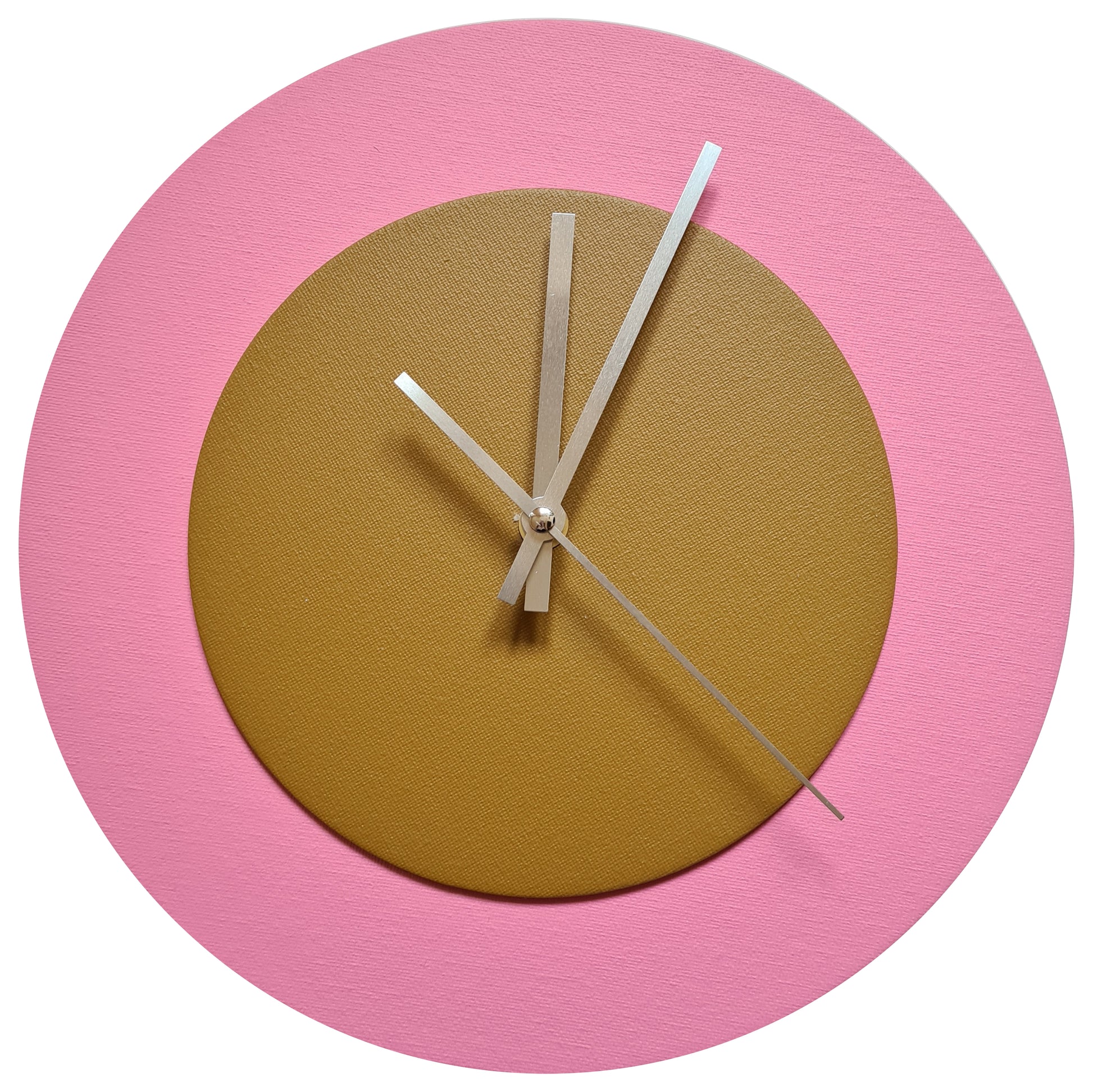 Pop Art Wanduhr Rosa  Hellbraun mit silbernen Zeigern 30 cm rund
