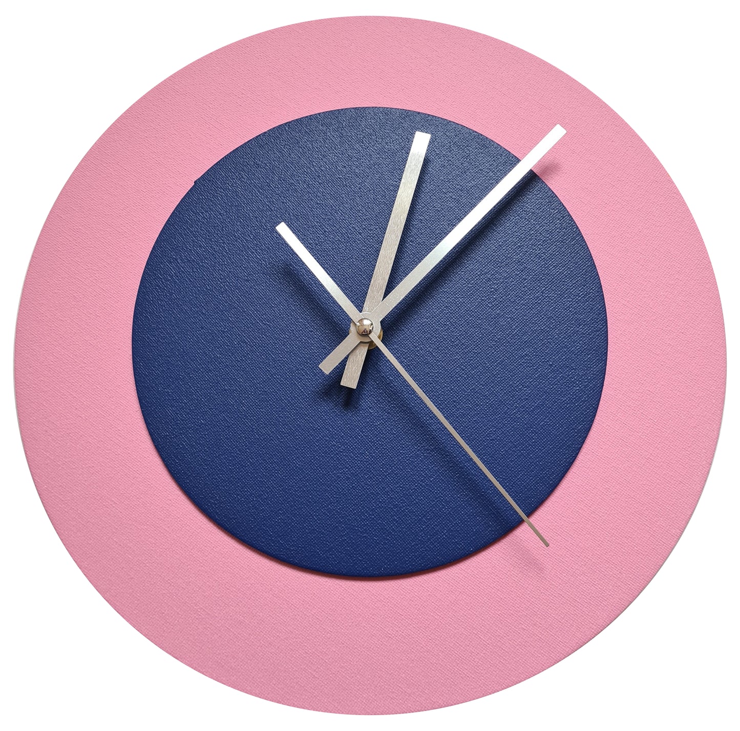 Pop Art Wanduhr Rosa  Dunkelblau mit silbernen Zeigern 30 cm rund
