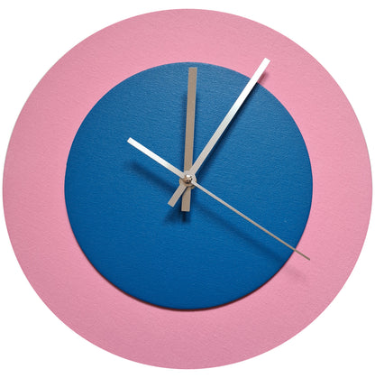 Pop Art Wanduhr Rosa  Mittelblau mit silbernen Zeigern 30 cm rund
