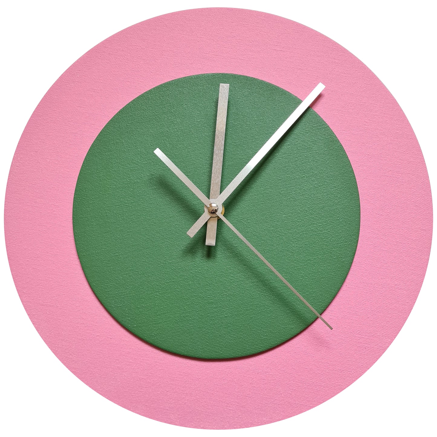 Pop Art Wanduhr Rosa  Laubgrün mit silbernen Zeigern 30 cm rund
