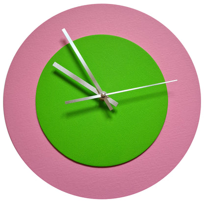 Pop Art Wanduhr Rosa  Hellgrün mit silbernen Zeigern 30 cm rund
