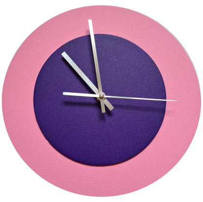 Pop Art Wanduhr Rosa  Lilafarben mit silbernen Zeigern 30 cm rund

