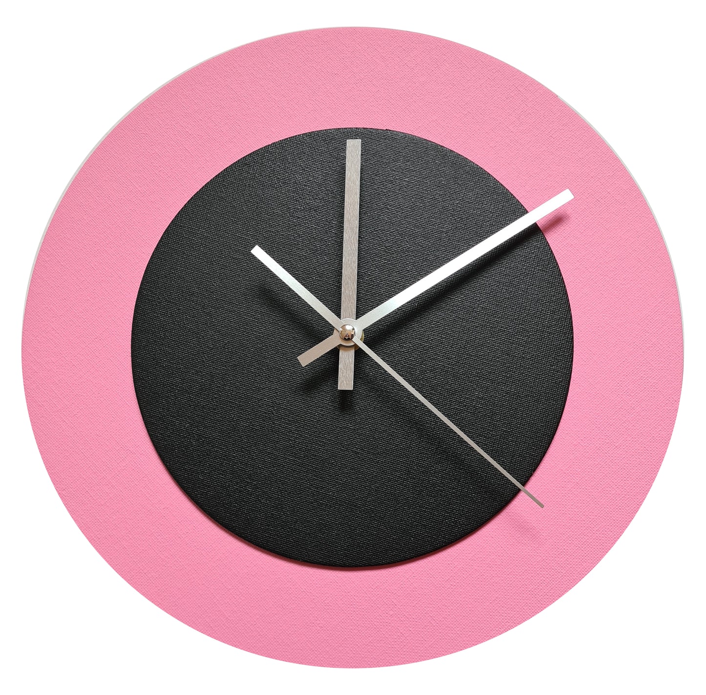 Pop Art Wanduhr Rosa  Schwarz mit silbernen Zeigern 30 cm rund
