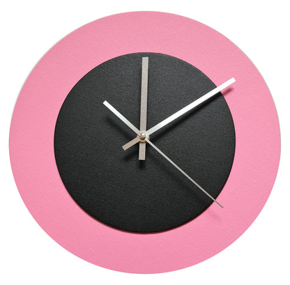 Pop Art Wanduhr Rosa  Schwarz mit silbernen Zeigern 30 cm rund
