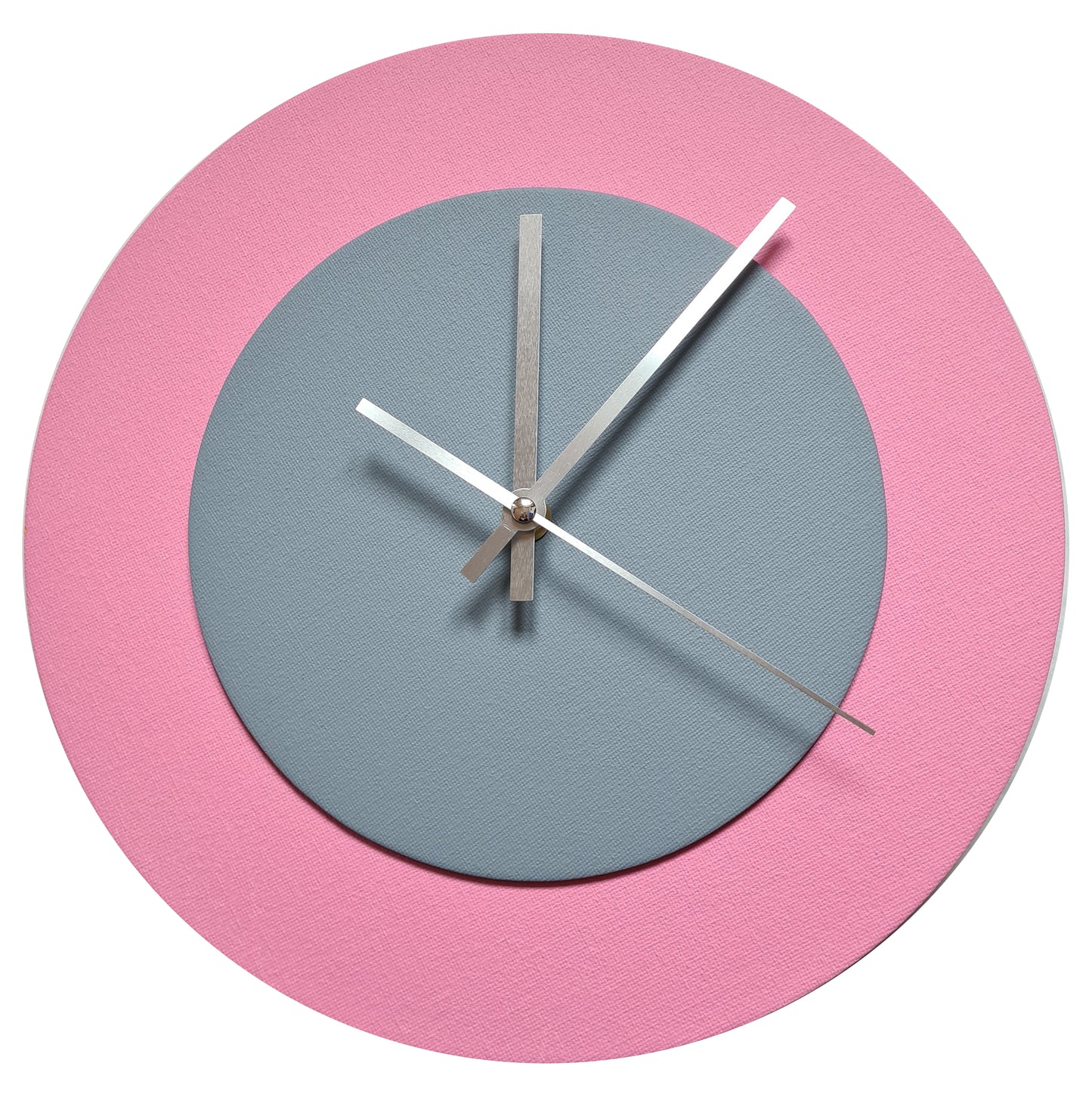 Pop Art Wanduhr Rosa  Grau mit silbernen Zeigern 30 cm rund
