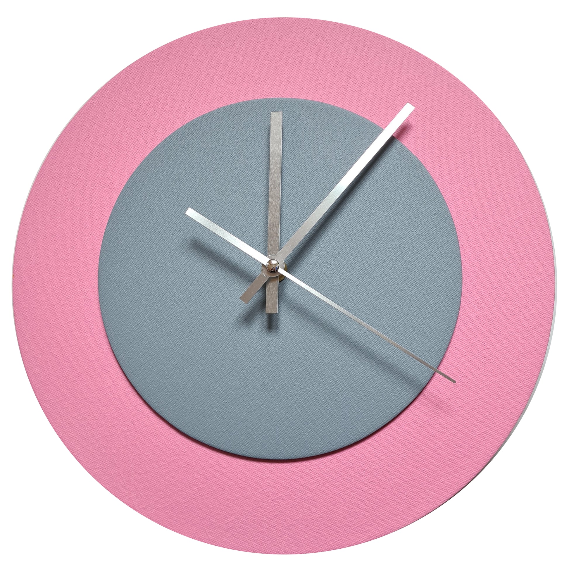 Pop Art Wanduhr Rosa  Grau mit silbernen Zeigern 30 cm rund
