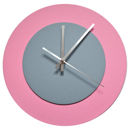 Pop Art Wanduhr Rosa  Grau mit silbernen Zeigern 30 cm rund
