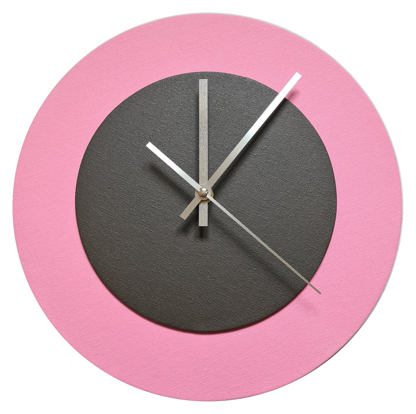 Pop Art Wanduhr Rosa  Dunkelbraun mit silbernen Zeigern 30 cm rund
