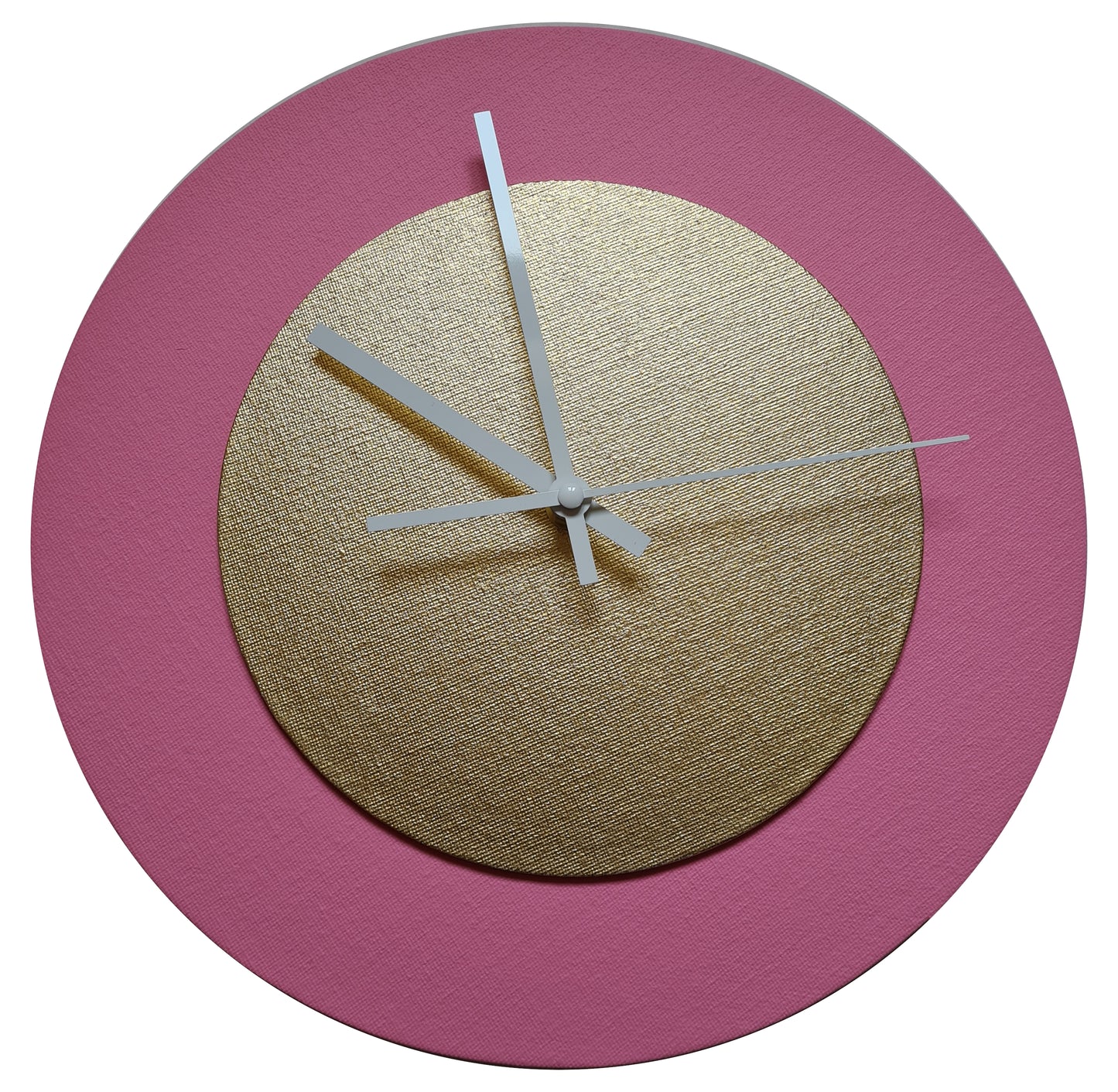 Pop Art Wanduhr Rosa  Goldfarben mit weißen Zeigern 30 cm rund
