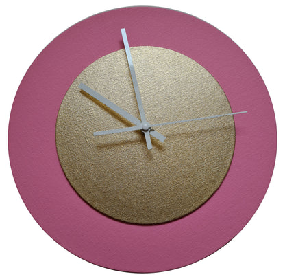 Pop Art Wanduhr Rosa  Goldfarben mit weißen Zeigern 30 cm rund
