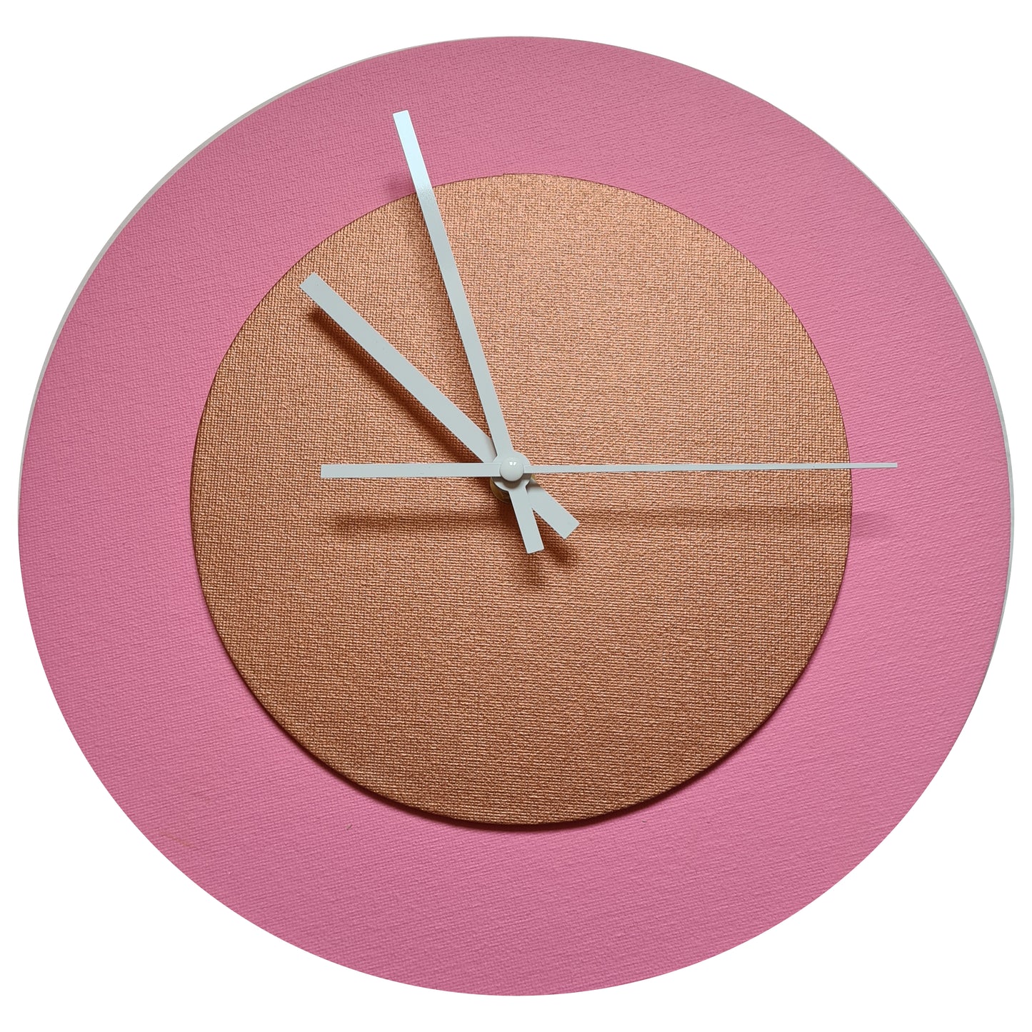 Pop Art Wanduhr Rosa  Bronzefarben mit  weißen Zeigern 30 cm rund
