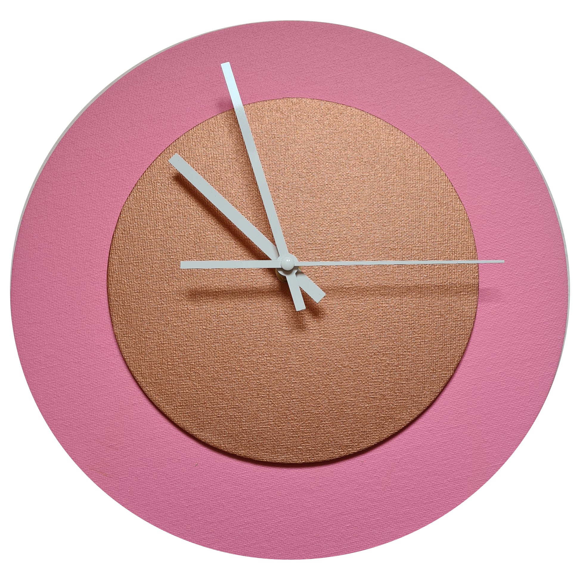 Pop Art Wanduhr Rosa  Bronzefarben mit  weißen Zeigern 30 cm rund
