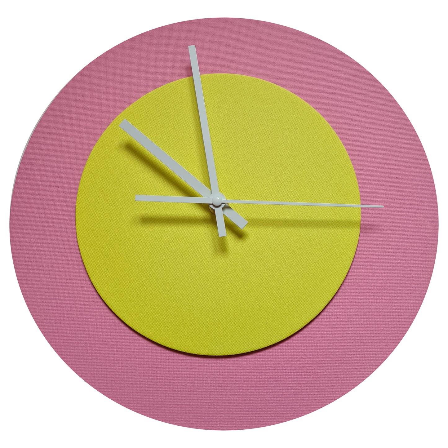 Pop Art Wanduhr Rosa  Hellgelb mit weißen Zeigern 30 cm rund

