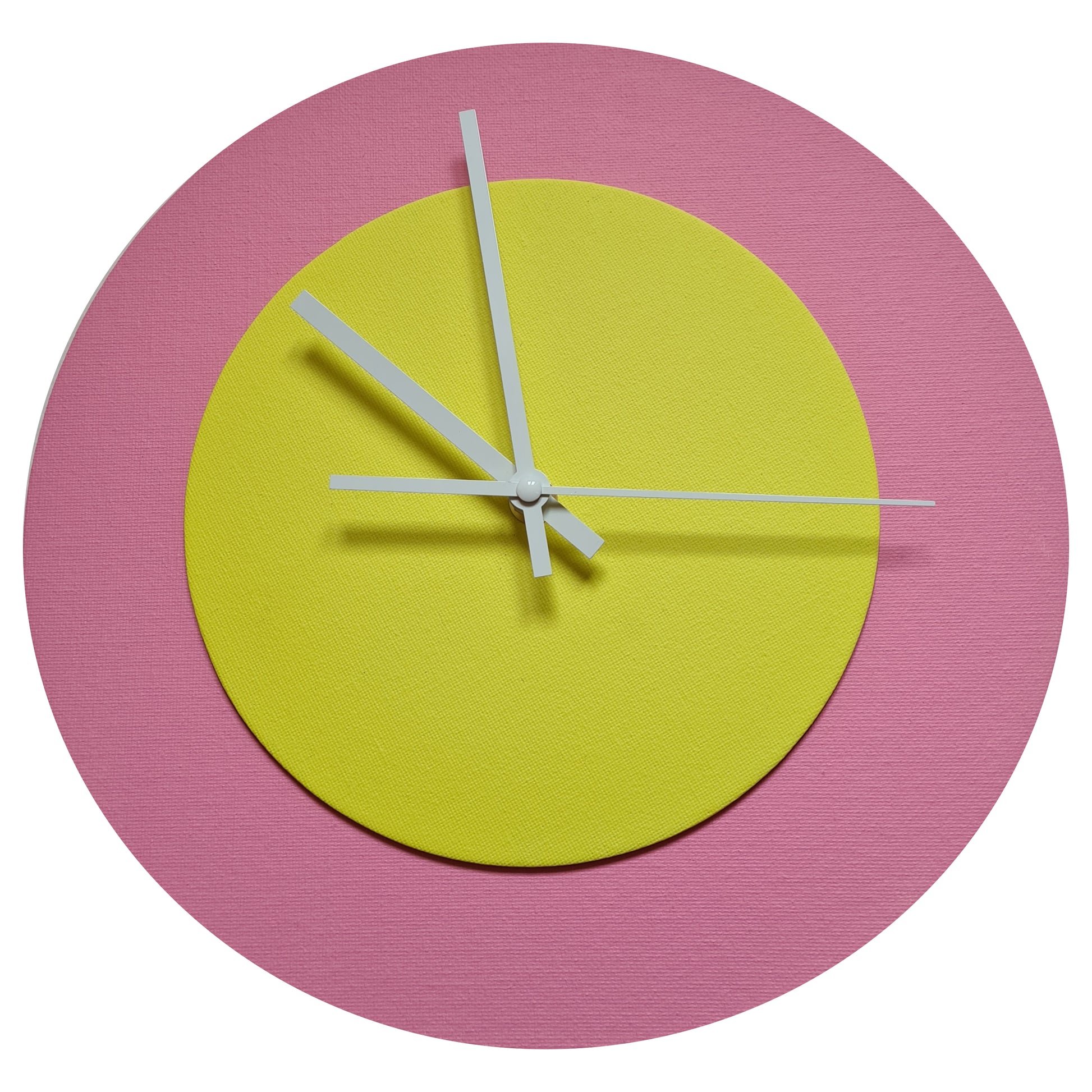 Pop Art Wanduhr Rosa  Hellgelb mit weißen Zeigern 30 cm rund

