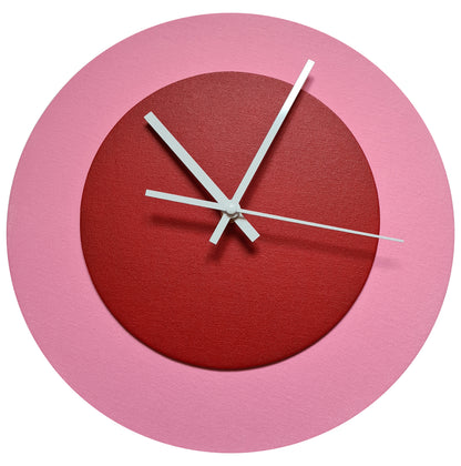 Pop Art Wanduhr Rosa  Dunkelrot mit  weißen Zeigern 30 cm rund
