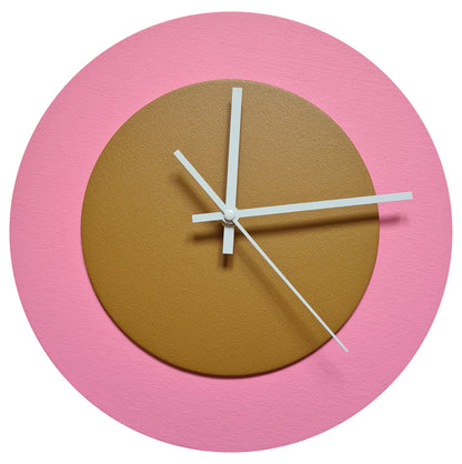 Pop Art Wanduhr Rosa  Hellbraun mit weißen Zeigern 30 cm rund
