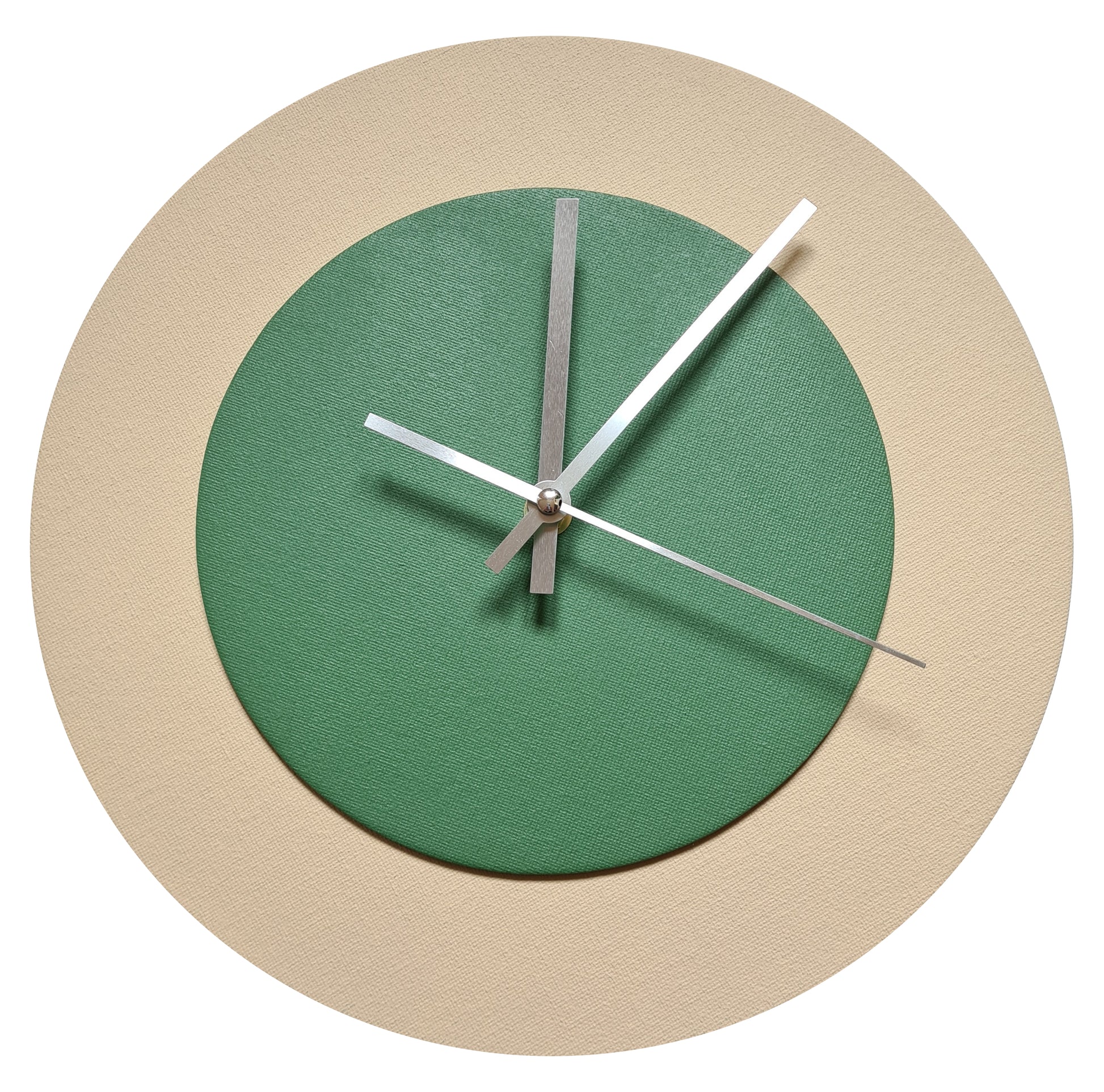 Pop Art Wanduhr Creme Laubgrün mit silbernen Zeigern 30 cm rund