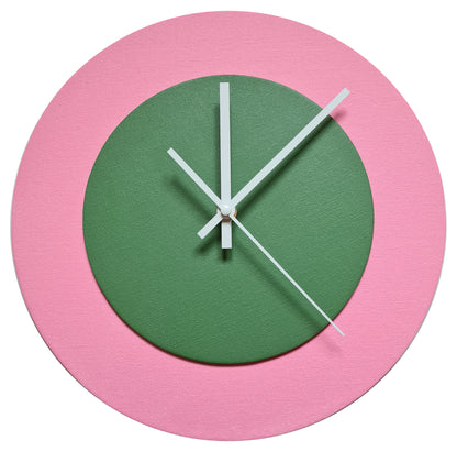 Pop Art Wanduhr Rosa  Laubgrün mit weißen Zeigern 30 cm rund
