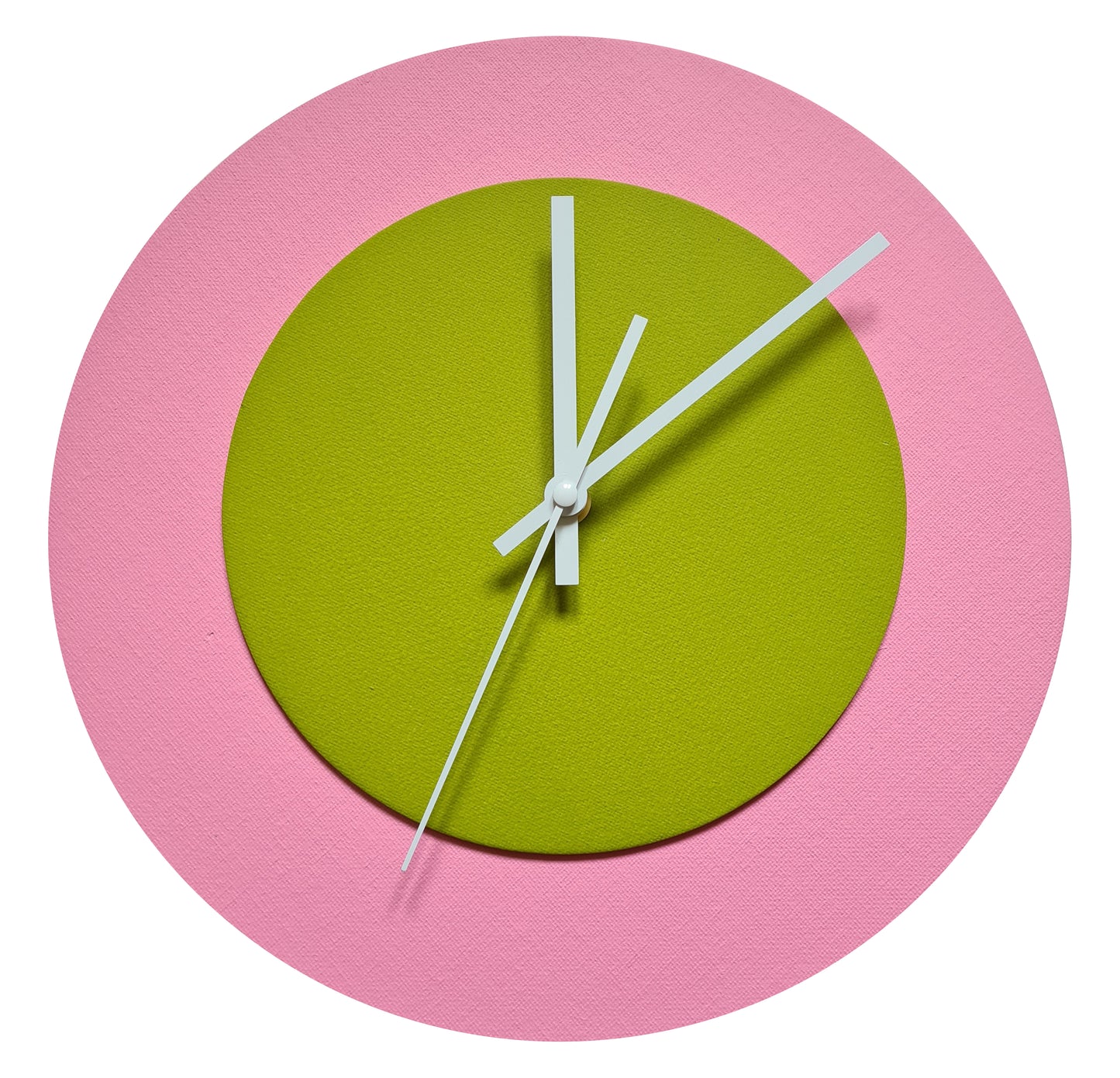 Pop Art Wanduhr Rosa  Olivgrün mit weißen Zeigern 30 cm rund
