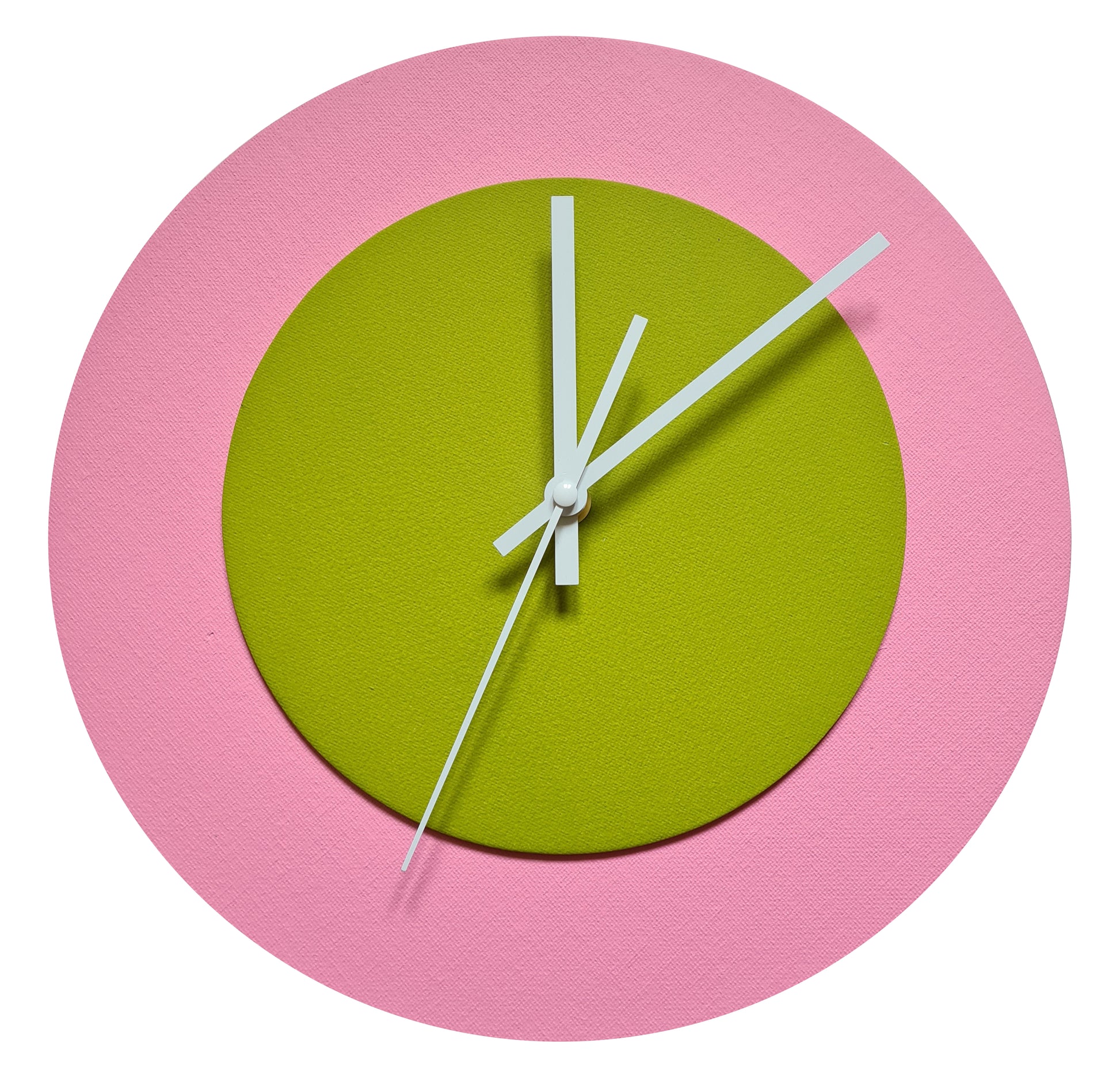 Pop Art Wanduhr Rosa  Olivgrün mit weißen Zeigern 30 cm rund
