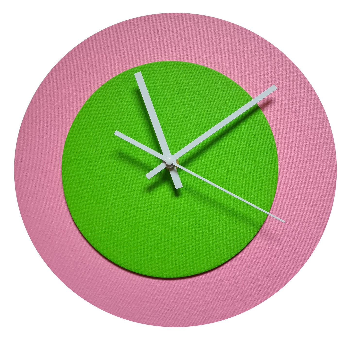 Pop Art Wanduhr Rosa  Hellgrün mit weißen Zeigern 30 cm rund
