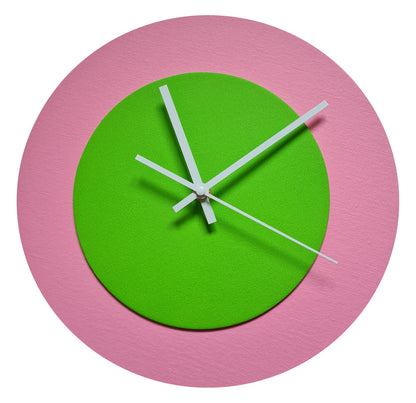 Pop Art Wanduhr Rosa  Hellgrün mit weißen Zeigern 30 cm rund
