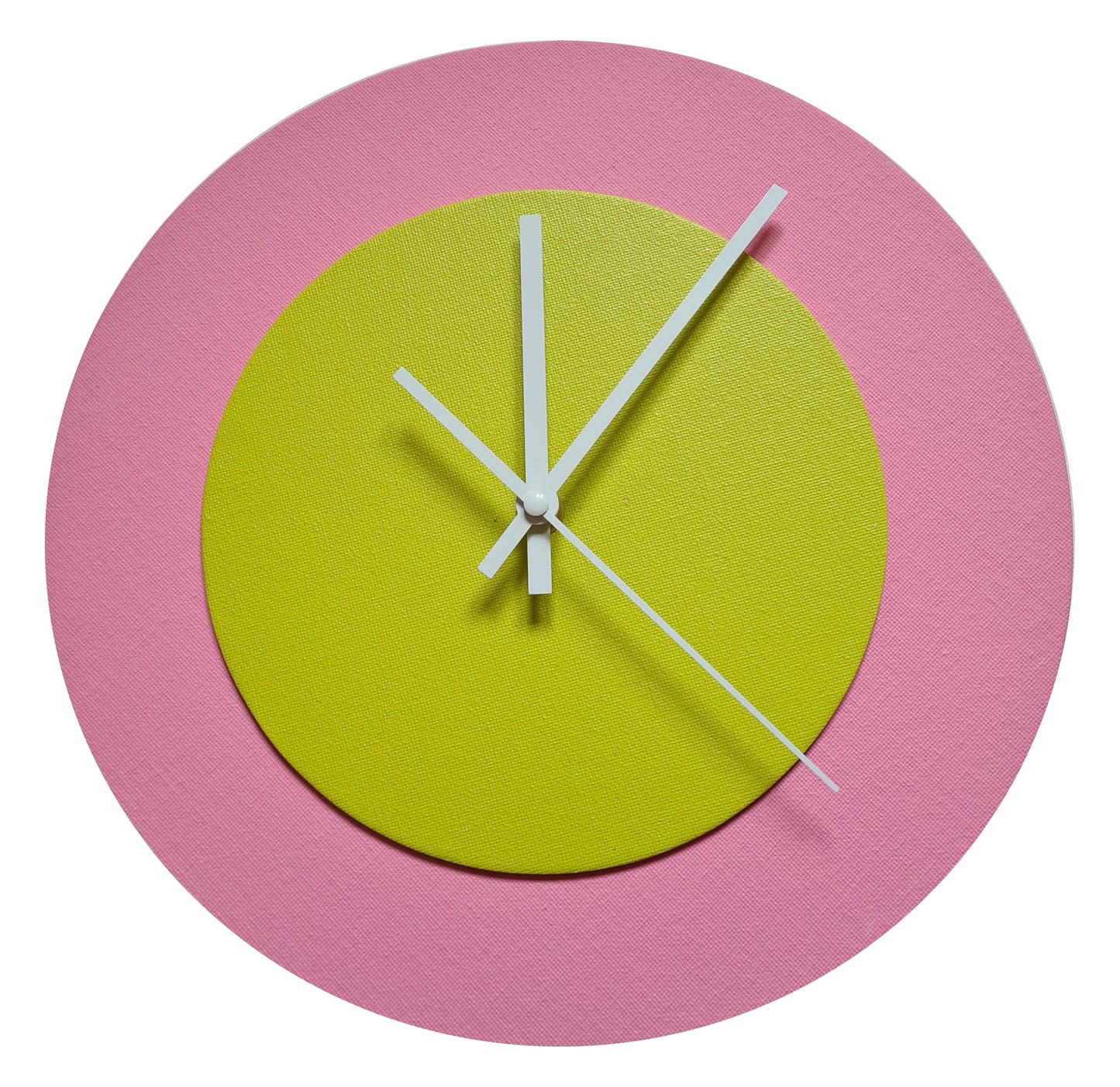 Pop Art Wanduhr Rosa  Farngrün mit weißen Zeigern 30 cm rund
