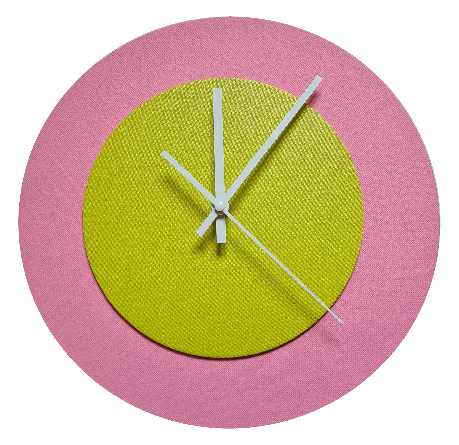 Pop Art Wanduhr Rosa  Farngrün mit weißen Zeigern 30 cm rund

