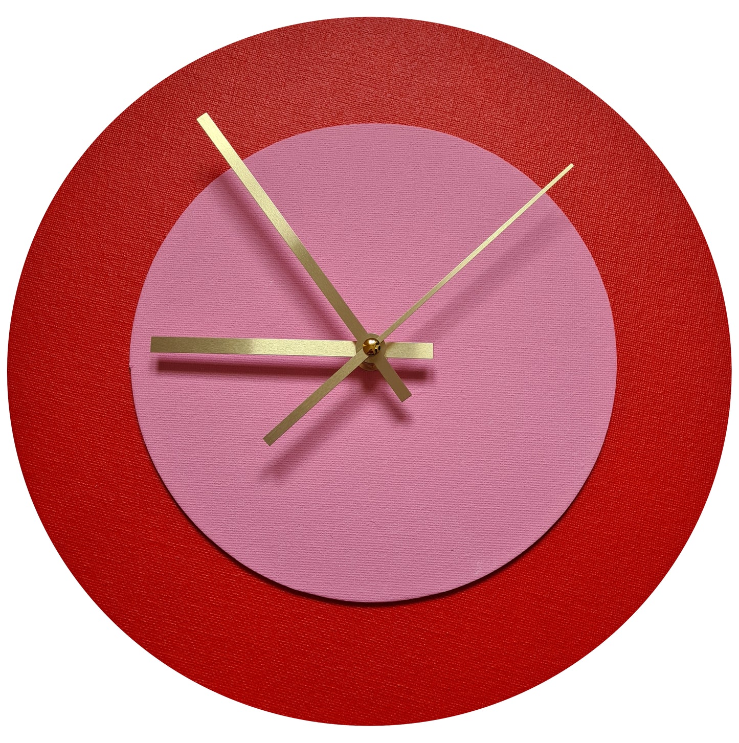 Pop Art Wanduhr Hellrot  Rosafarben mit goldenen Zeigern 30 cm rund
