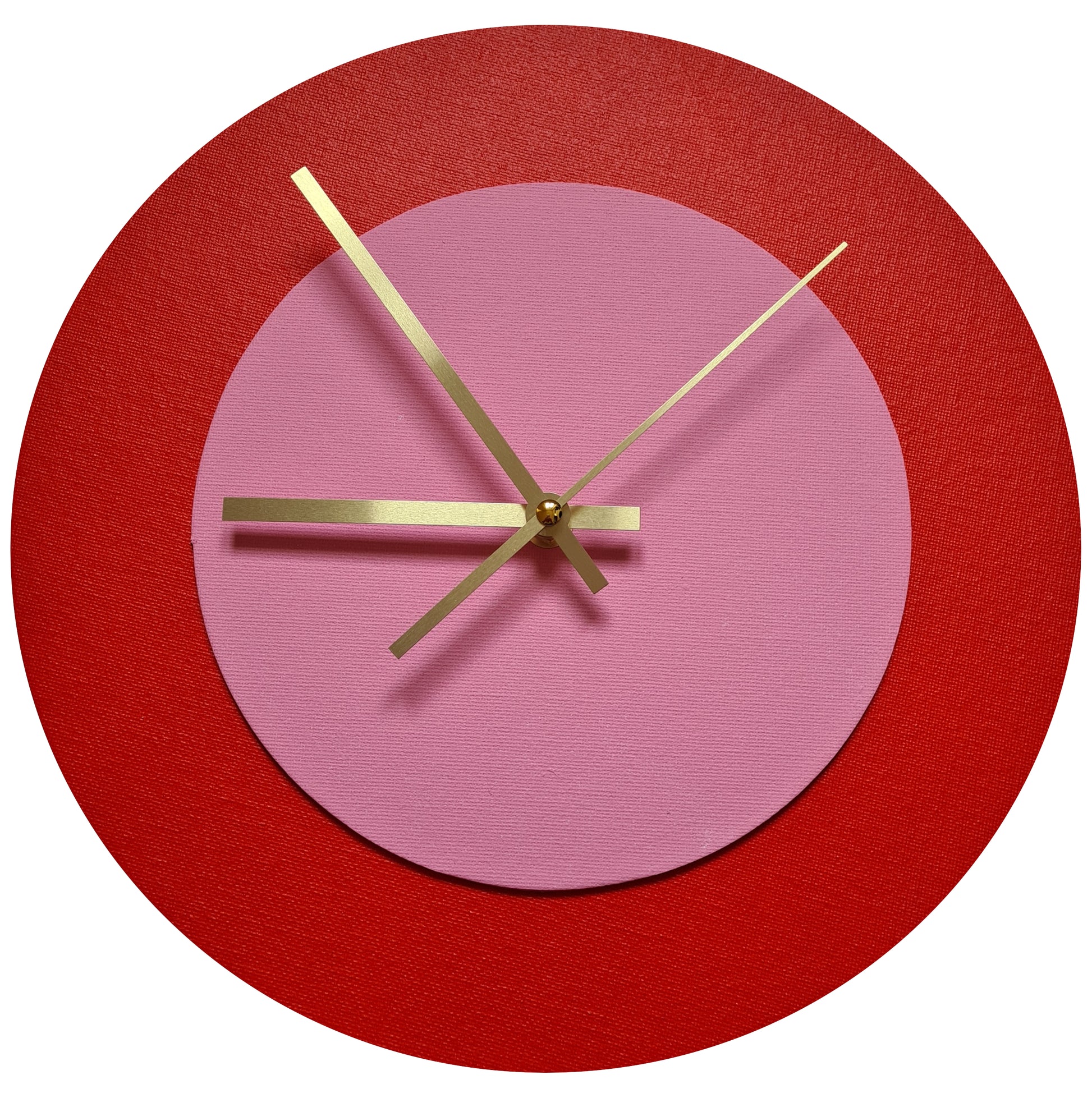 Pop Art Wanduhr Hellrot  Rosafarben mit goldenen Zeigern 30 cm rund

