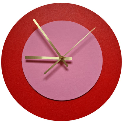 Pop Art Wanduhr Hellrot  Rosafarben mit goldenen Zeigern 30 cm rund
