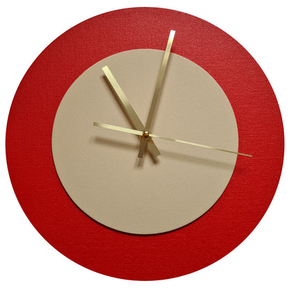 Pop Art Wanduhr Hellrot  Cremefarben mit goldenen Zeigern 30 cm rund
