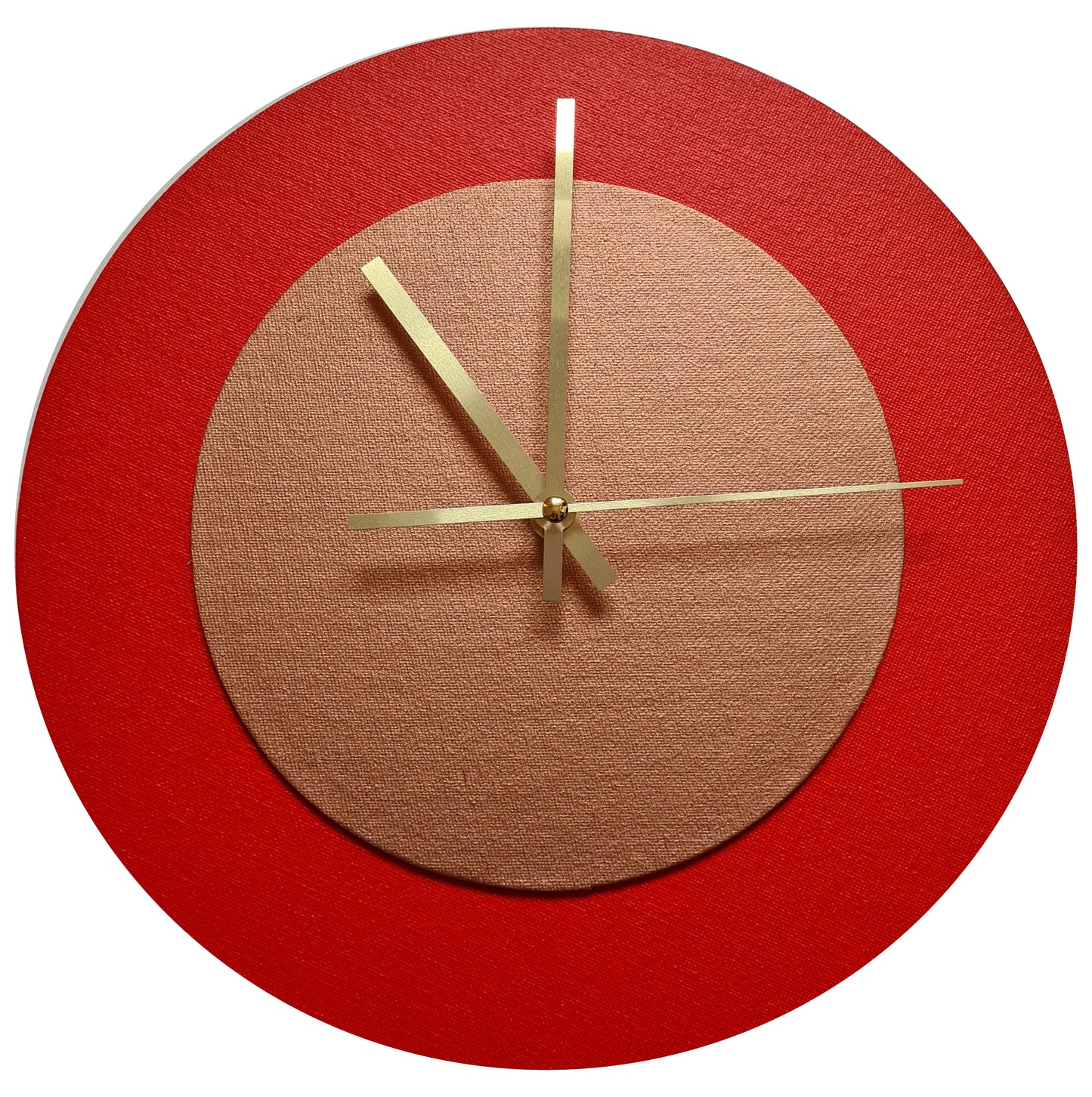 Pop Art Wanduhr Hellrot  Bronzefarben mit goldenen Zeigern 30 cm rund
