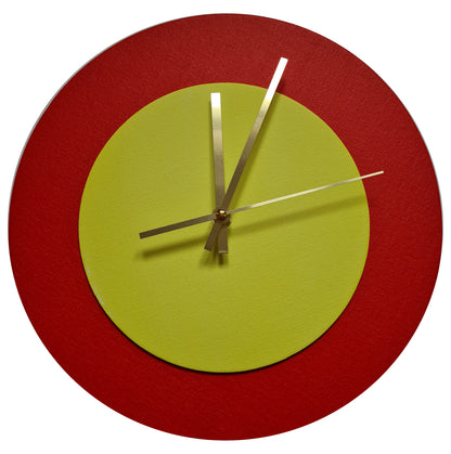 Pop Art Wanduhr Hellrot  Farngrün mit goldenen Zeigern 30 cm rund
