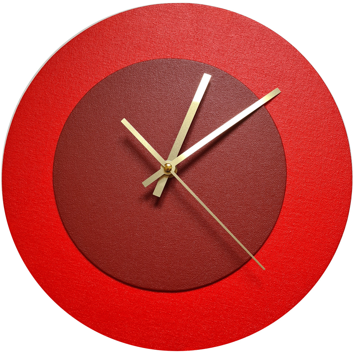 Pop Art Wanduhr Hellrot  Dunkelrot mit goldenen Zeigern 30 cm rund
