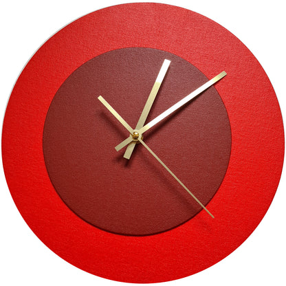 Pop Art Wanduhr Hellrot  Dunkelrot mit goldenen Zeigern 30 cm rund
