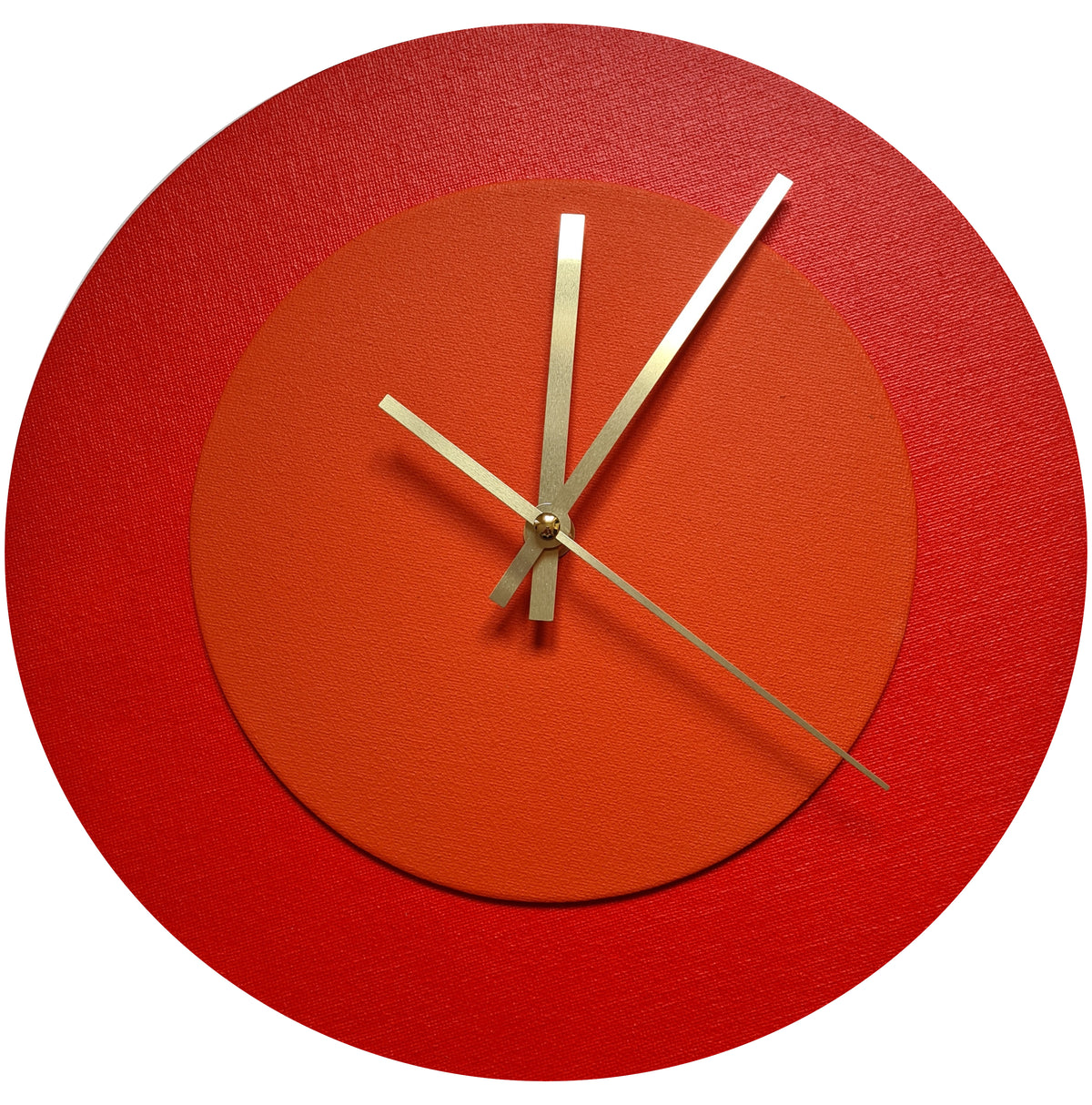 Pop Art Wanduhr Hellrot  Orangefarben mit goldenen Zeigern 30 cm rund
