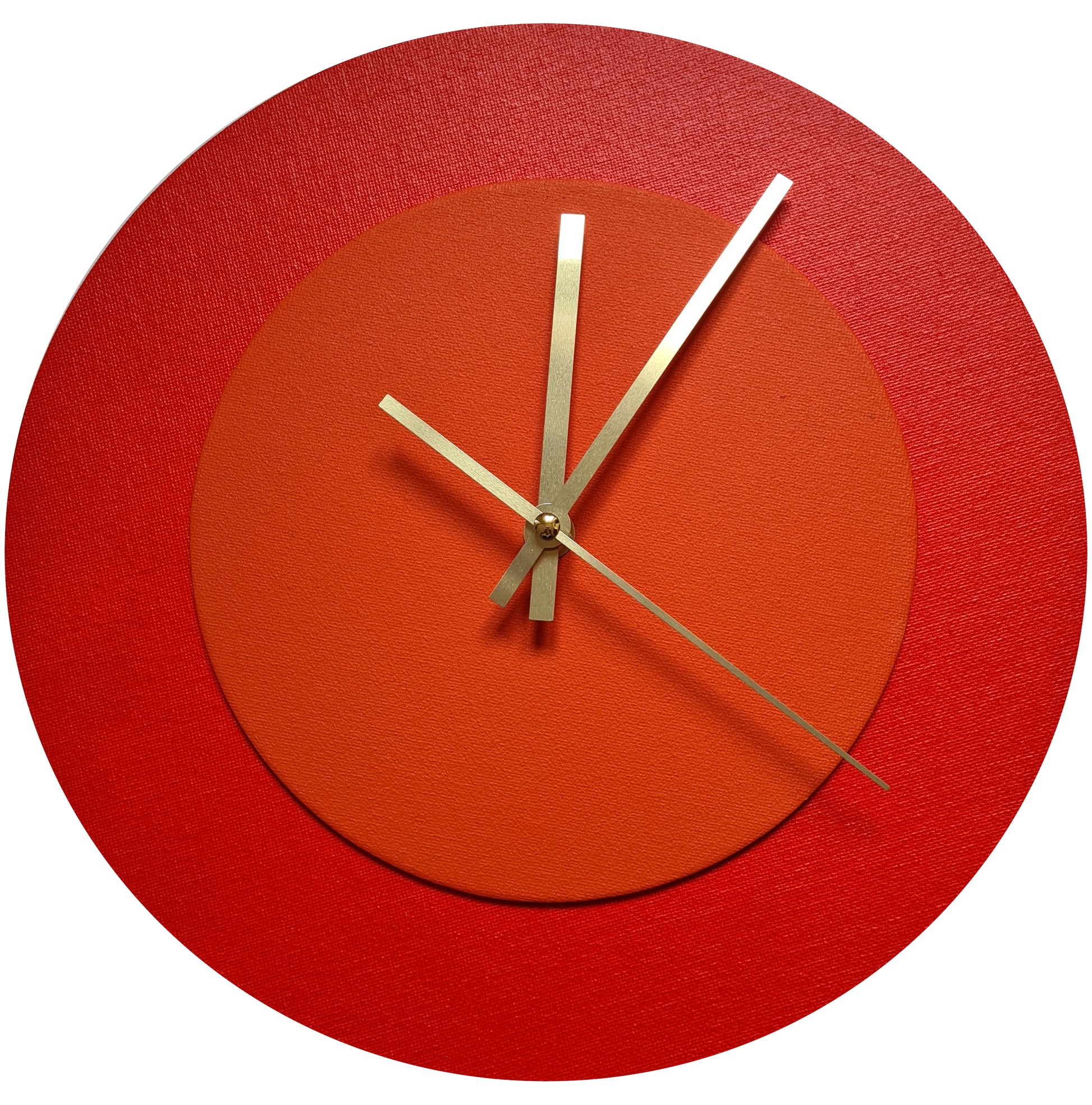 Pop Art Wanduhr Hellrot  Orangefarben mit goldenen Zeigern 30 cm rund
