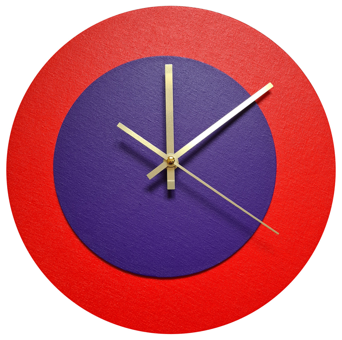 Pop Art Wanduhr Hellrot  Lilafarben mit goldenen Zeigern 30 cm rund
