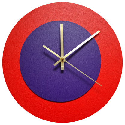 Pop Art Wanduhr Hellrot  Lilafarben mit goldenen Zeigern 30 cm rund
