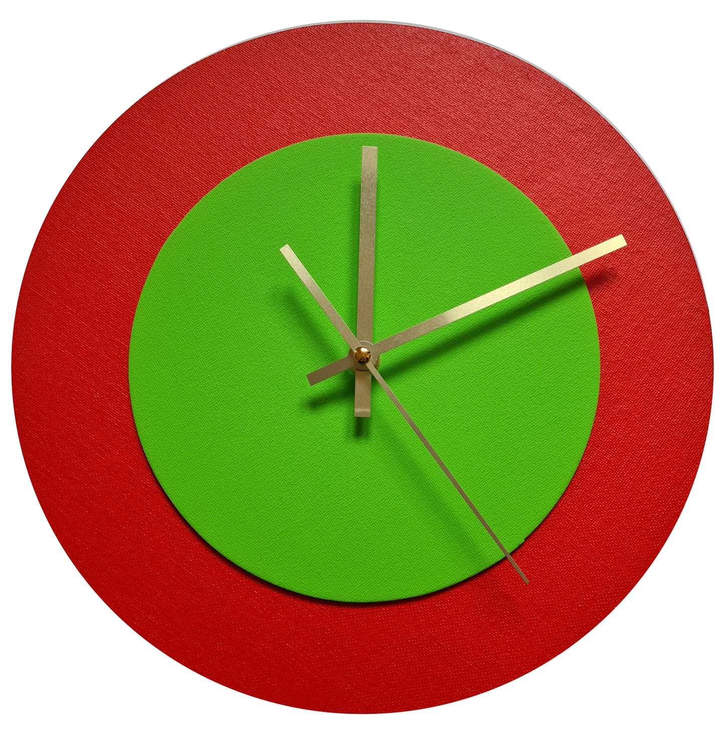 Pop Art Wanduhr Hellrot  Hellgrün mit goldenen Zeigern 30 cm rund
