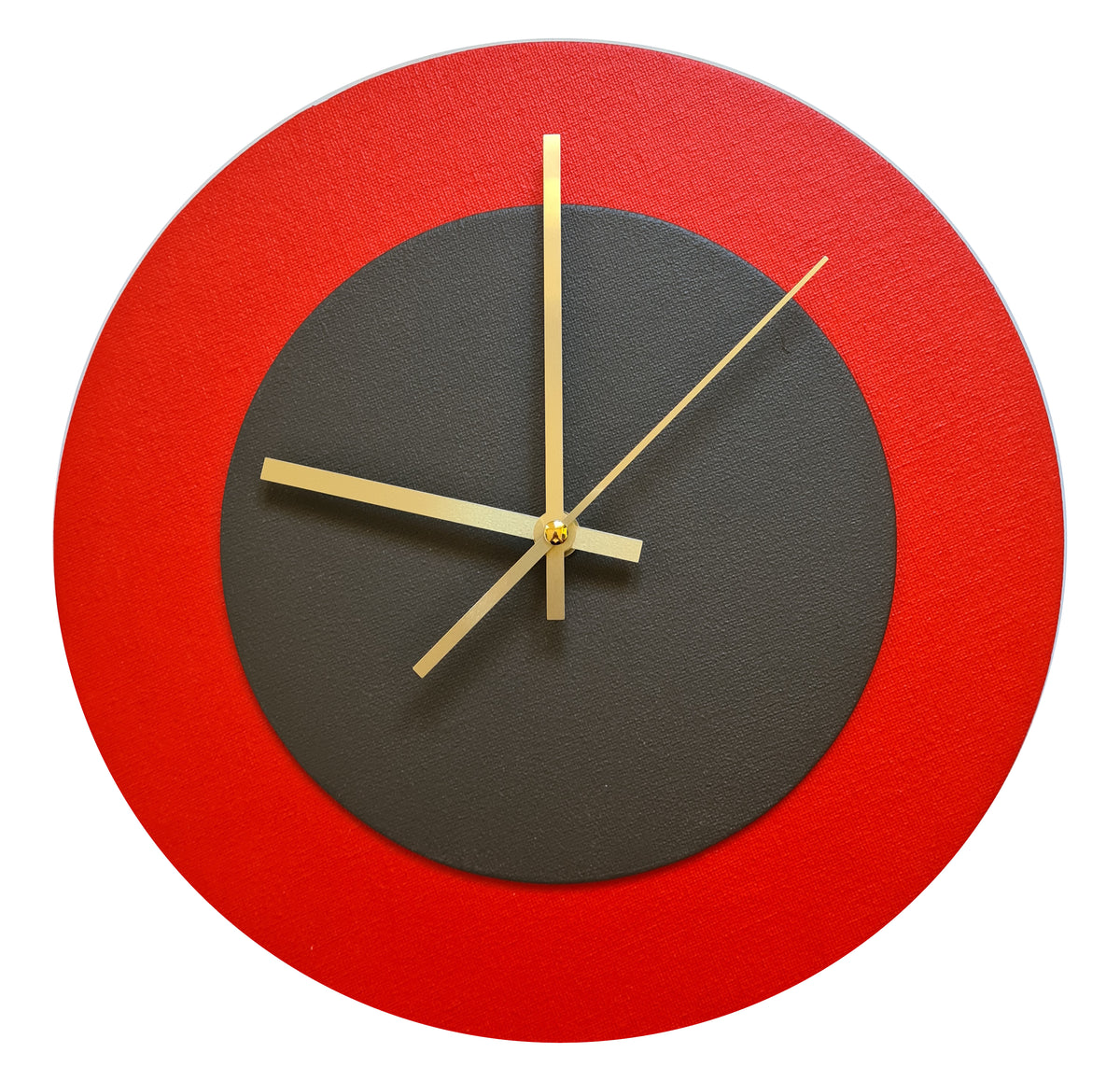 Pop Art Wanduhr Hellrot  Dunkelbraun mit goldenen Zeigern 30 cm rund
