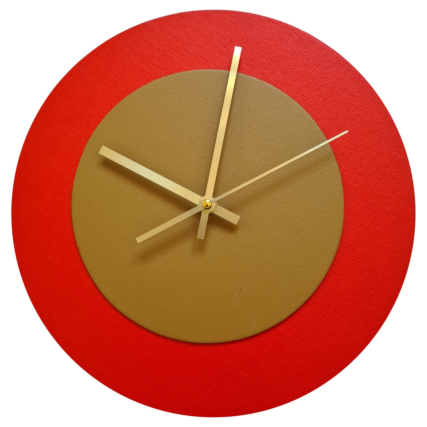 Pop Art Wanduhr Hellrot  Hellbraun mit goldenen Zeigern 30 cm rund
