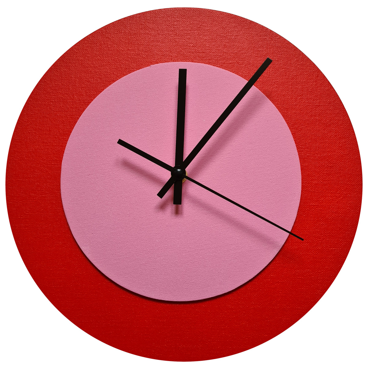 Pop Art Wanduhr Hellrot  Rosafarben mit schwarzen Zeigern 30 cm rund
