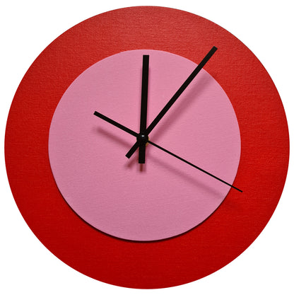 Pop Art Wanduhr Hellrot  Rosafarben mit schwarzen Zeigern 30 cm rund

