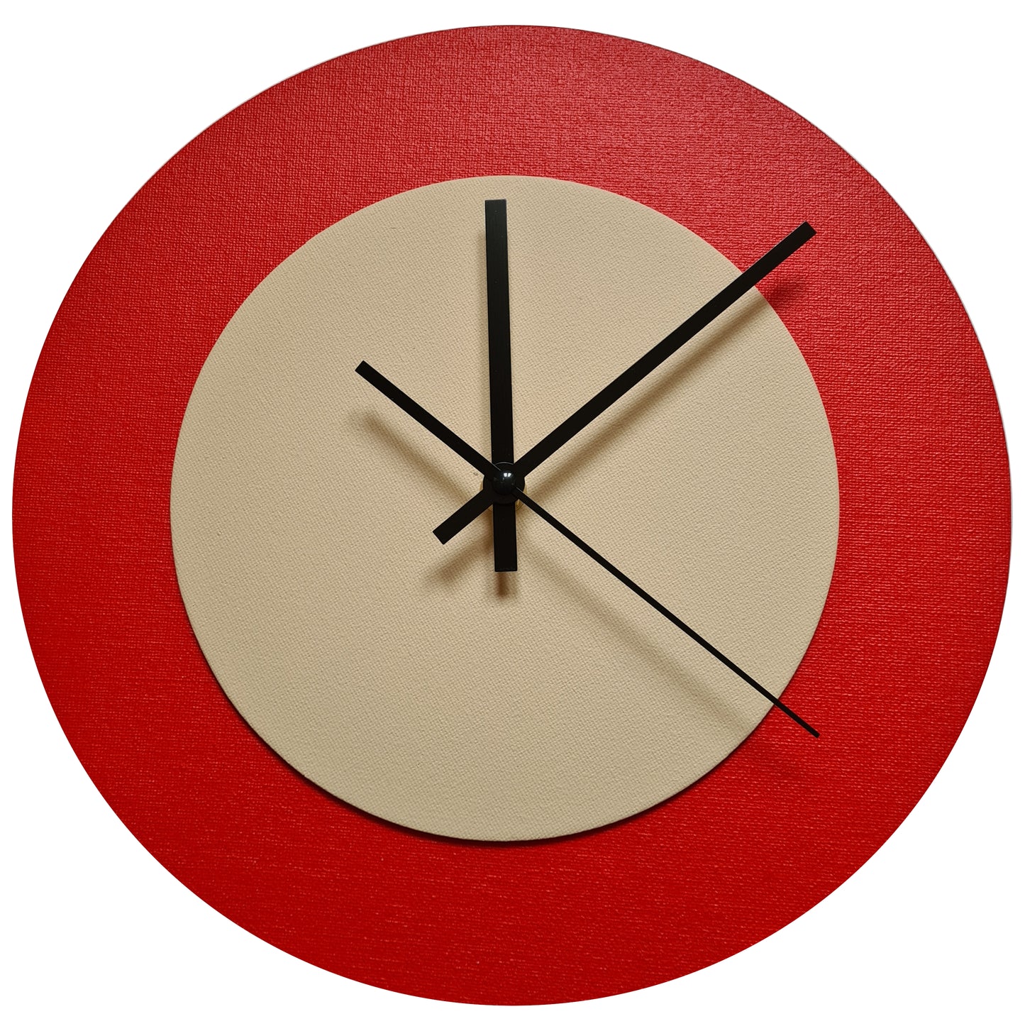 Pop Art Wanduhr Hellrot  Cremefarben mit schwarzen Zeigern 30 cm rund
