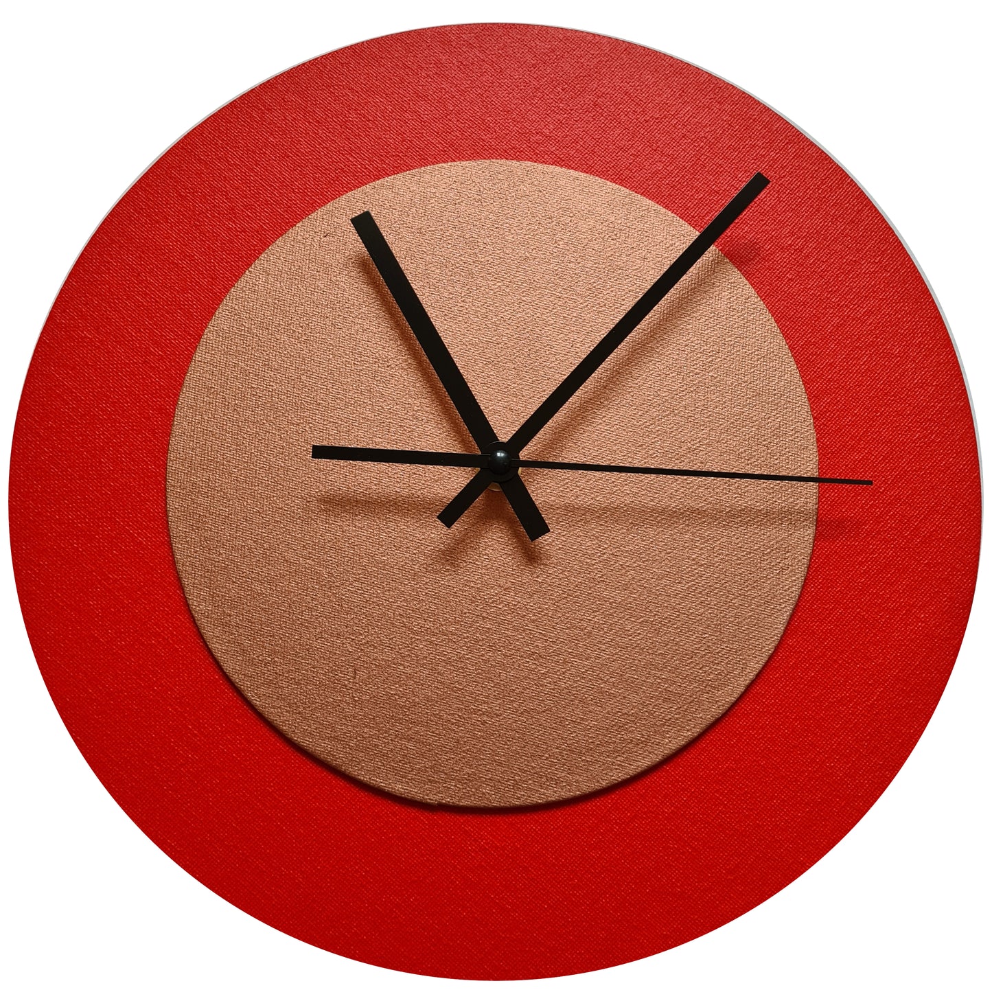 Pop Art Wanduhr Hellrot  Bronzefarben mit  schwarzen Zeigern 30 cm rund
